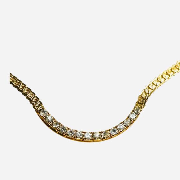 Vintage Gold Tone Mixed Links Curb Chain Pave Clear Rhinestones Section Necklace - Picture 3 of 4